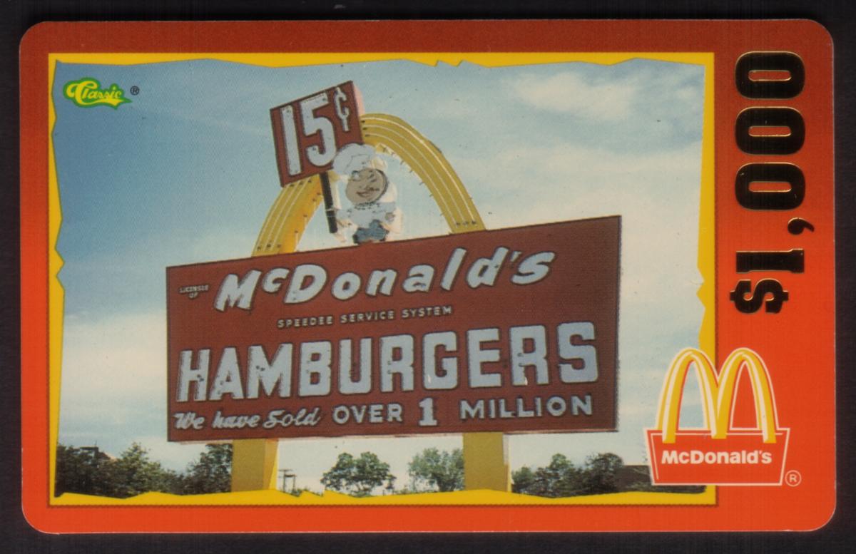$1,000. McDonald's 1996: 15c Nostalgic McDonald's Sign Internal PROOF