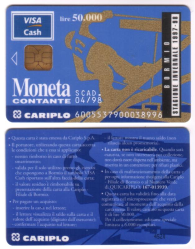 50.000L VISA Cash Blue Snow Skier Bormio Winter Season 1997-1998 USED
