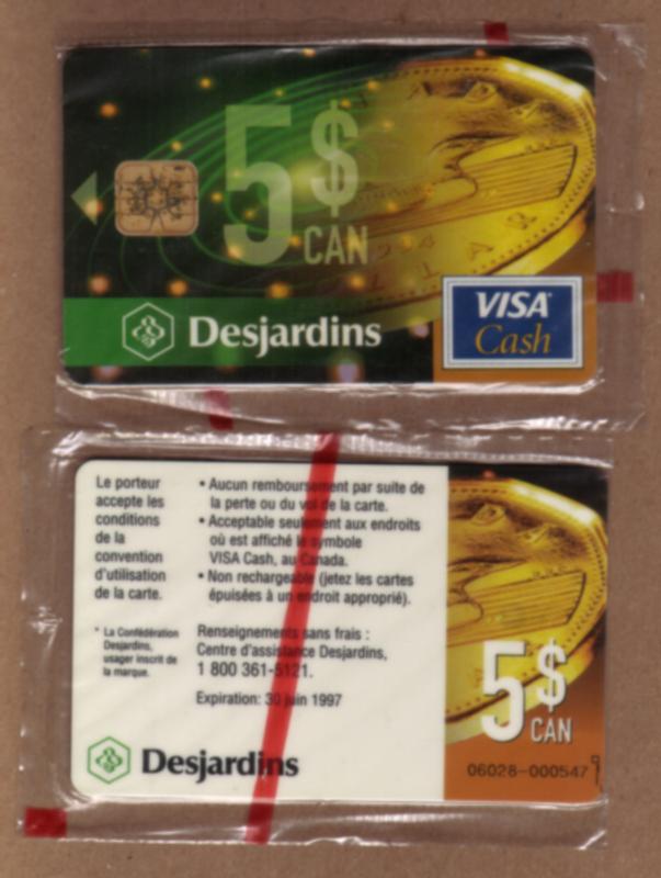 $5, VISA Cash Desjardins Bank Trial Card SEALED
